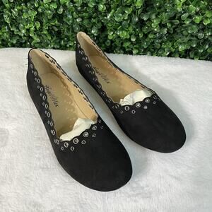 Angel Flex Women Suede 8.5 Black Suede Flat Print Casual Shoes New
